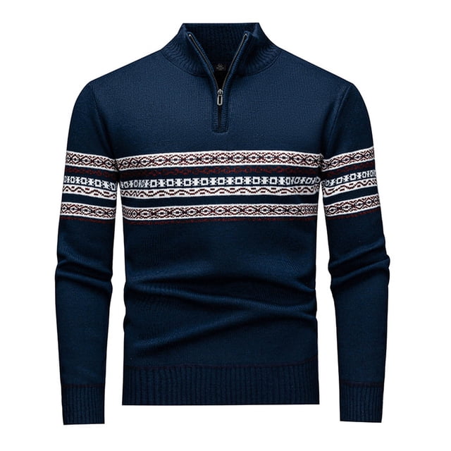 Mens Sweater,Casual Solid Color Splicing Standing Collar Zipper Pullover Knitted Long Sleeves,Sweaters for Men
