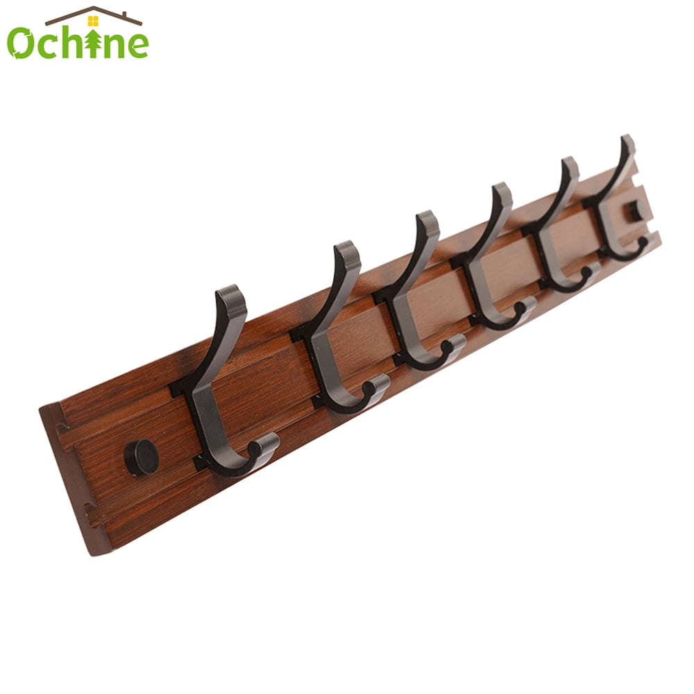 Coat Rack Wall Mounted Entryway Coat Rack with Movable Hooks, Natural