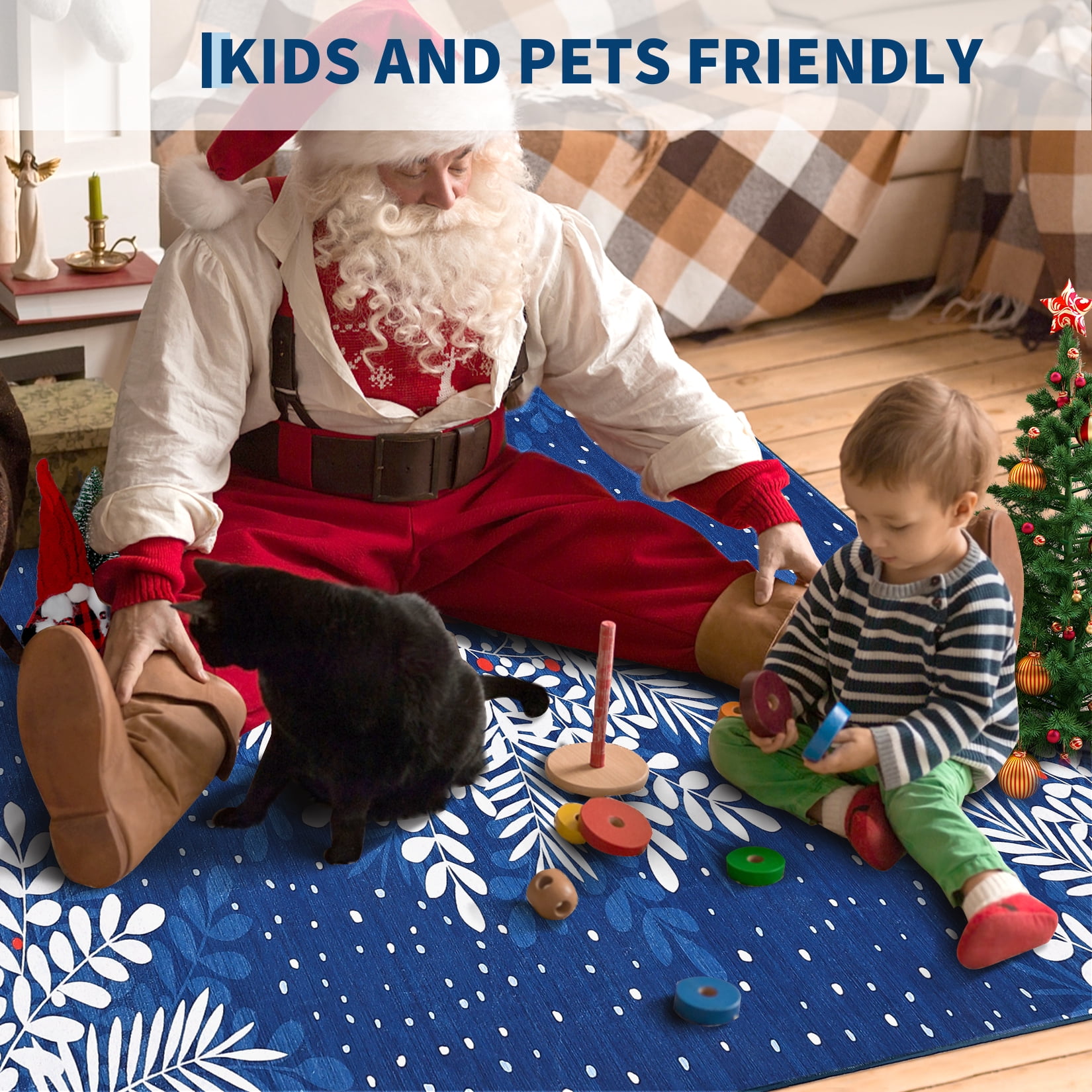 Christmas Area Rug, Non-Slip Washable Snowflake Living Room Rug, Soft Low Pile Rug Holiday Decor Xmas Floor Carpet for Living Room, Bedroom