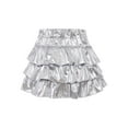 thumbnail image 4 of Haitryli Kids Girls Sequin Ruffle Mini Skirt Sparkly High Waist 3 Layered Skater Scooter Skorts Skirts Party Club Silver 3-4, 4 of 6