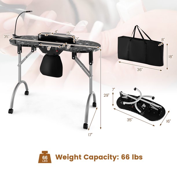 Costway Folding Manicure Table Portable Nail Desk with Dust