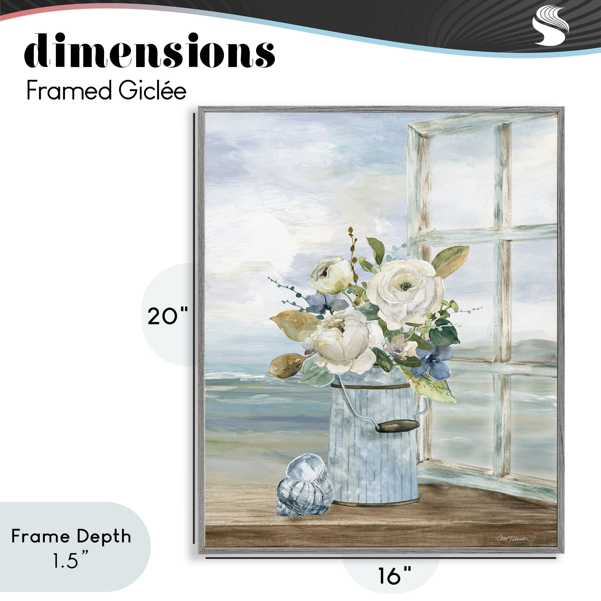 Stupell Industries Seaside Florals on Windowsill Gray Framed Giclee Art, design by Carol Robinson