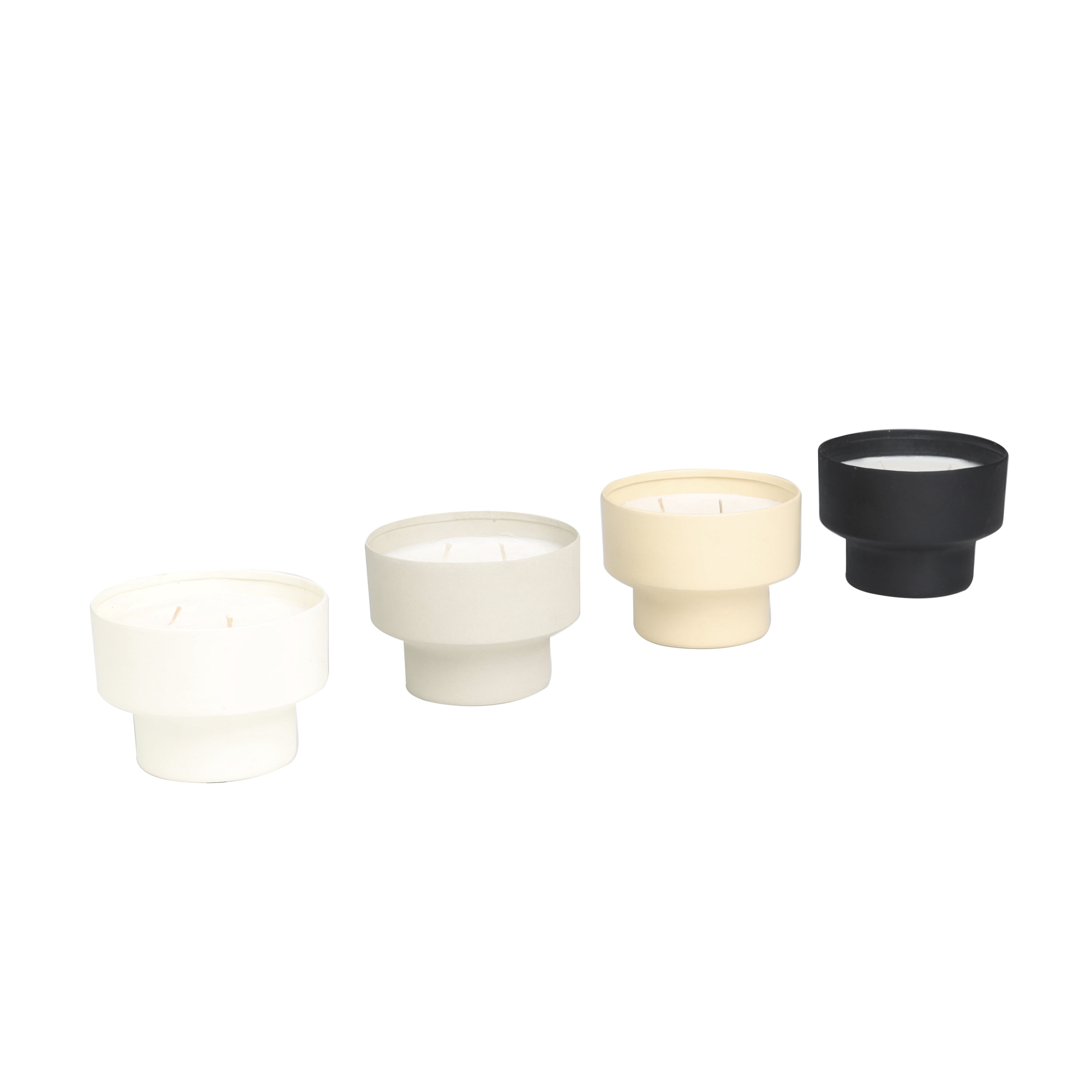 CosmoLiving by Cosmopolitan 4 Holder Multi Colored Metal Egyptian Mint, Mediterranean Fig, Sauvignon Blanc, and Vanilla Marshmallow Scented Matte 15 oz 2 Wick Candle with White Wax, (Set of 4)