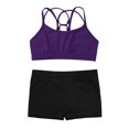 thumbnail image 3 of Yartina Big Girls 2-Piece Dance Gymnastics Sports Outfit Crisscross Back Crop Top with Booty Shorts Purple 6, 3 of 6