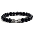 thumbnail image 3 of Pulsera de piedra volcánica Natural para hombre y mujer, brazalete con cuentas blancas y negras mate, con mancuernas, joyería para Fitness, 3 of 4