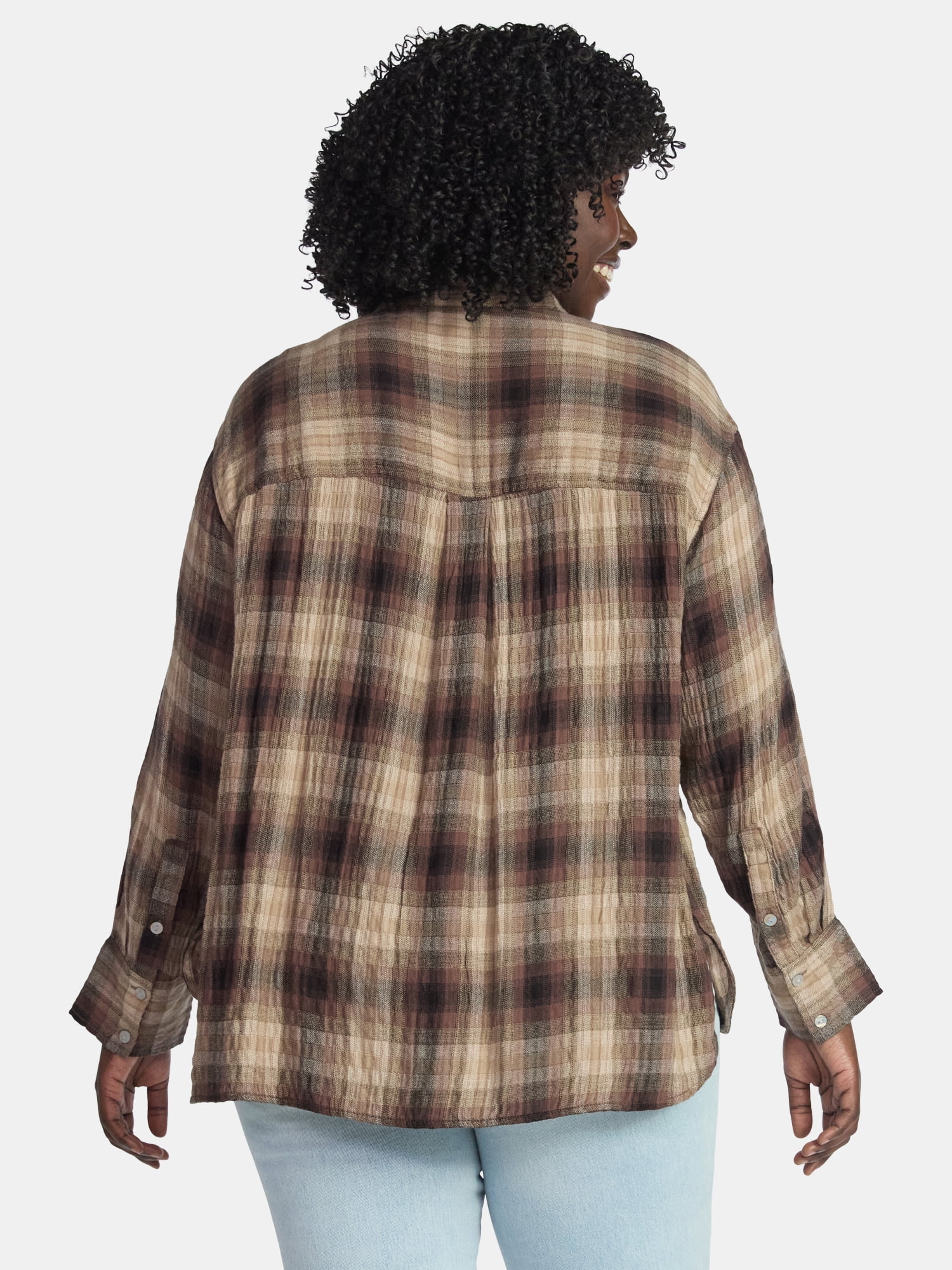 Terra & Sky Women's Plus Size Plaid Button Front Shirt, Sizes 0X-5X