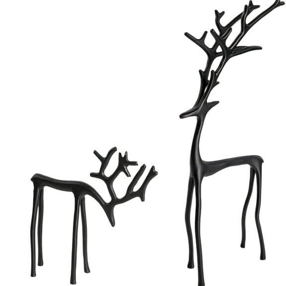 2 Pcs Black Reindeer Sculptures, Christmas Elk Figurines, Aluminum Alloy Xmas Figurines Elegant Indoor Decor for Living Room Office Bookself Tabletop Mantle