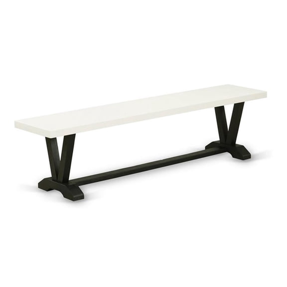 Pemberly Row V-Style 15x72" Wood Dining Bench in Black/Linen White