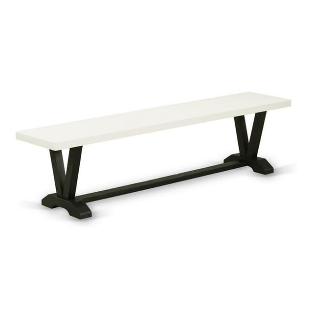 Pemberly Row V-Style 15x72" Wood Dining Bench in Black/Linen White