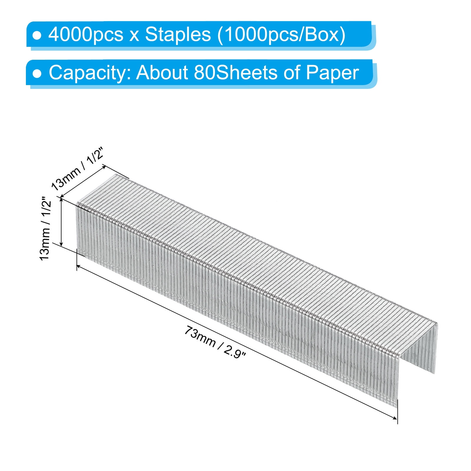 Uxcell 23/13 Staples for Stapler, 4Box 4000pcs 1/2" Leg Length Standard Flat Clinch