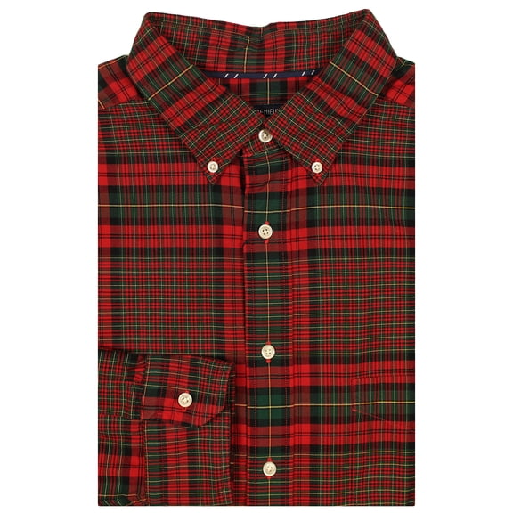 Cremieux Men's Big & Tall Full-Fit Easy-Care Long Sleeve Oxford Shirt with Pocket (Bright Red 574 & Green, XX-Large Tall, 2XT)