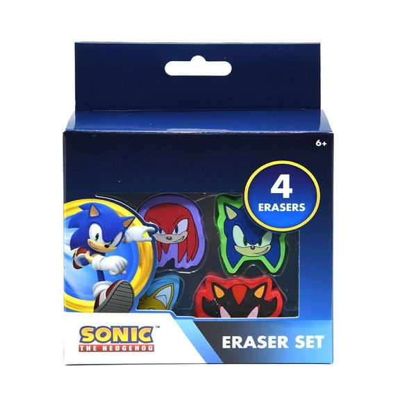 Sonic 4pk Shaped Multicolor Erasers in Box.