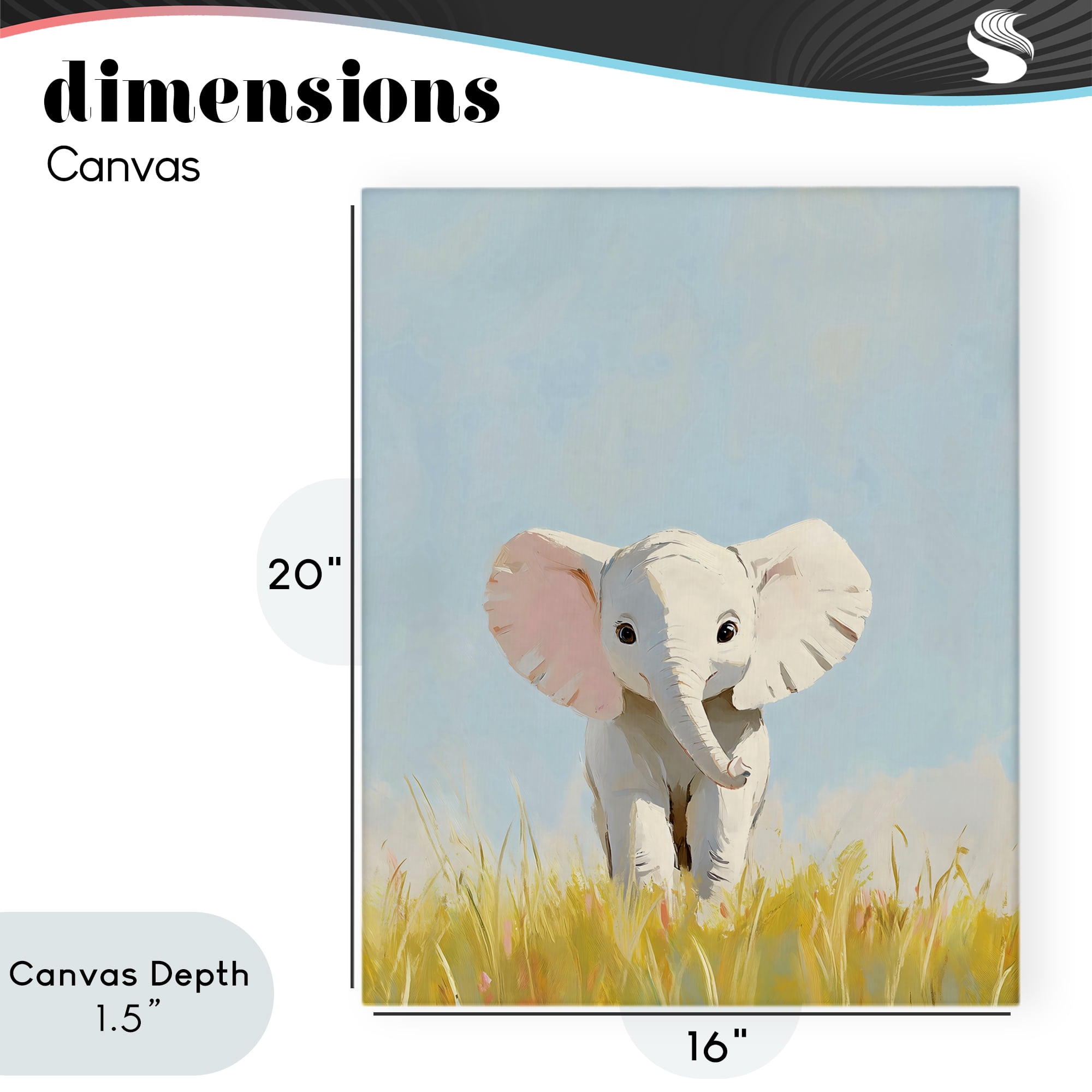 Stupell Industries White Baby Elephant in Grass Canvas Wall Art, design by The Prints Vibe