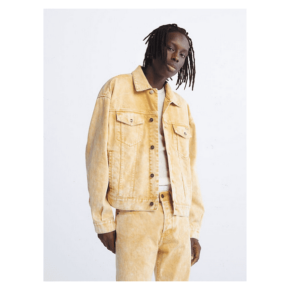 Calvin Klein Mens Naturals Essential Mineral Wash Trucker Jacket Pale Yellow 2XL