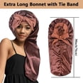 thumbnail image 3 of 2 count Long Satin Bonnets with Tie Band, Large Braid Bonnet Silky Hair Cap for  Women Sleeping, E, 3 of 7