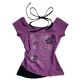 thumbnail image 4 of Jamsmile Womens T-Shirts Vintage Y2K Cutout Neck Two Piece Design Short Sleeve Tshirts Summer Short Crop Tops Slim Tees Shirts, 4 of 4