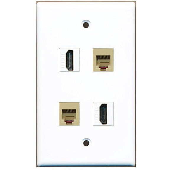 RiteAV - 2 Port HDMI 2 Port Phone RJ11 RJ12 Beige Wall Plate