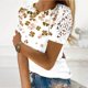 thumbnail image 2 of Camisas de Manga Corta para las Mujeres Impresión Cuello Redondo Suéter Encaje Blusa, Top Casual para el Hogar Y Diario, 2 of 9