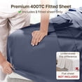 thumbnail image 3 of California Design Den California King Sheets Deep Pockets Fitted Sheet Only, Soft 400 Thread Count 100% Cotton Sateen, Deep Pocket, All-Around Elastic, Side Indicators - Indigo Dusty Blue, 3 of 10
