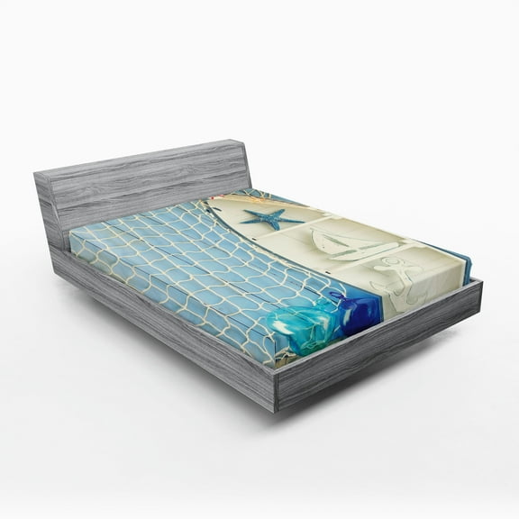 Ambesonne Nautical Fitted Sheet 2 Pcs Set, Marine Starfish, California King, Blue White