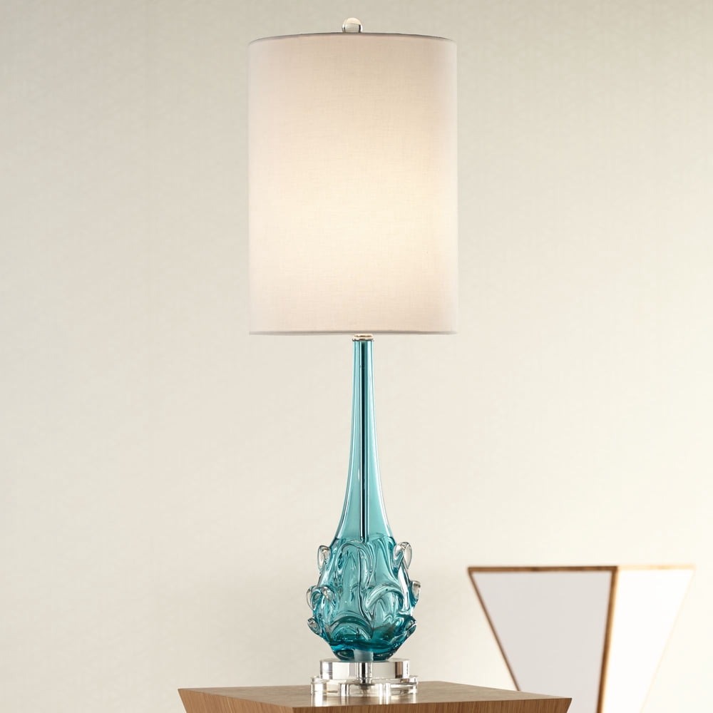 Possini Euro Design Coastal Table Lamp Clear Teal Blue Glass Swirl Off 