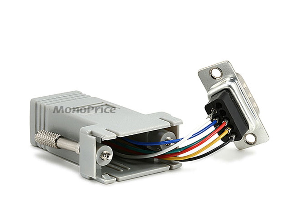 6 Conductors Monoprice DB9 Female to RJ-12 Modular Adaptor Gray