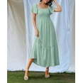 thumbnail image 4 of Women Summer Casual Square Neck Flutter Sleeve Boho Smocked A-Line Flowy Tiered Modest Midi Sun Dress with Pockets green XL, 4 of 8