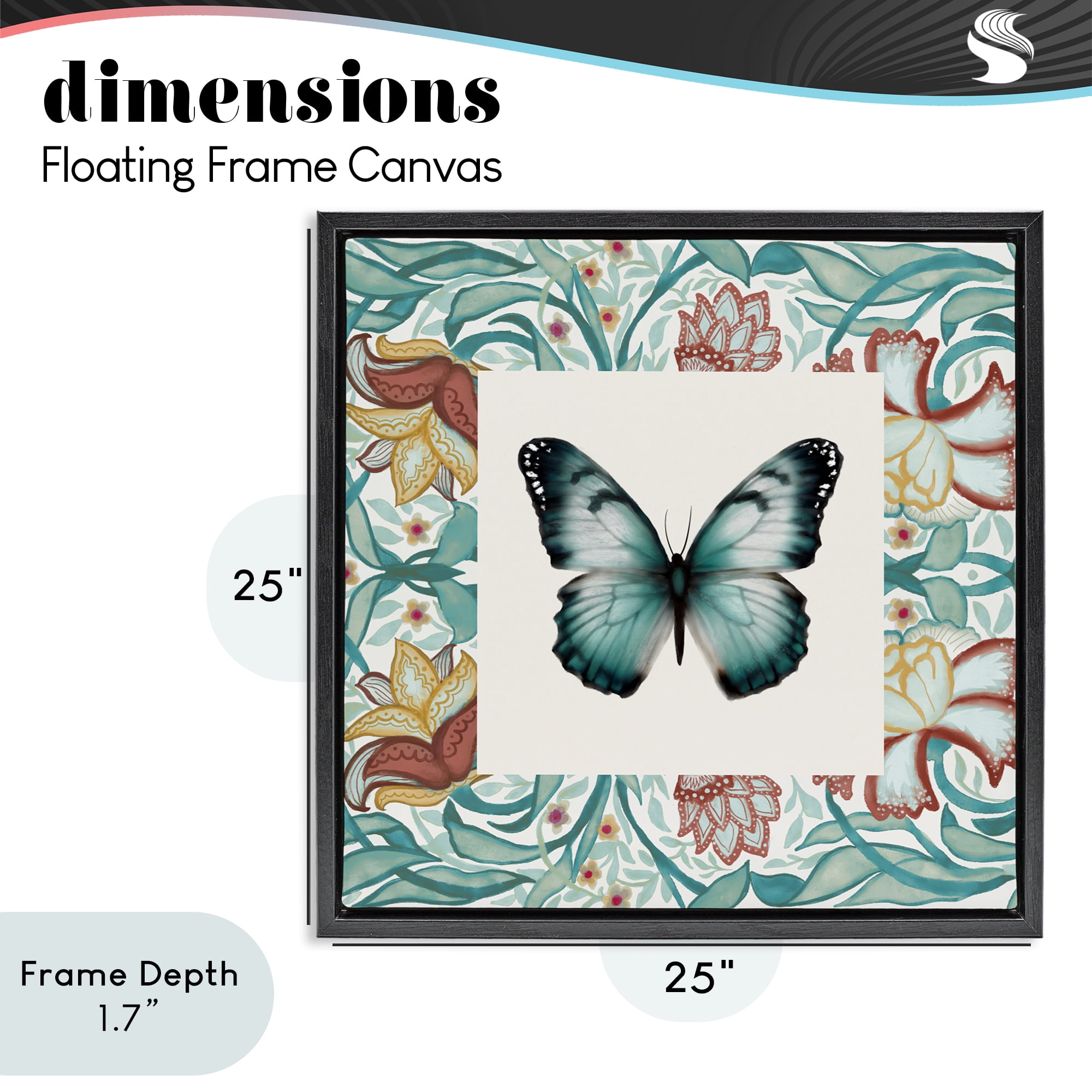 Stupell Industries Blue Toned Baroque Butterfly Black Framed Floater Canvas Wall Art, design by Elizabeth Medley