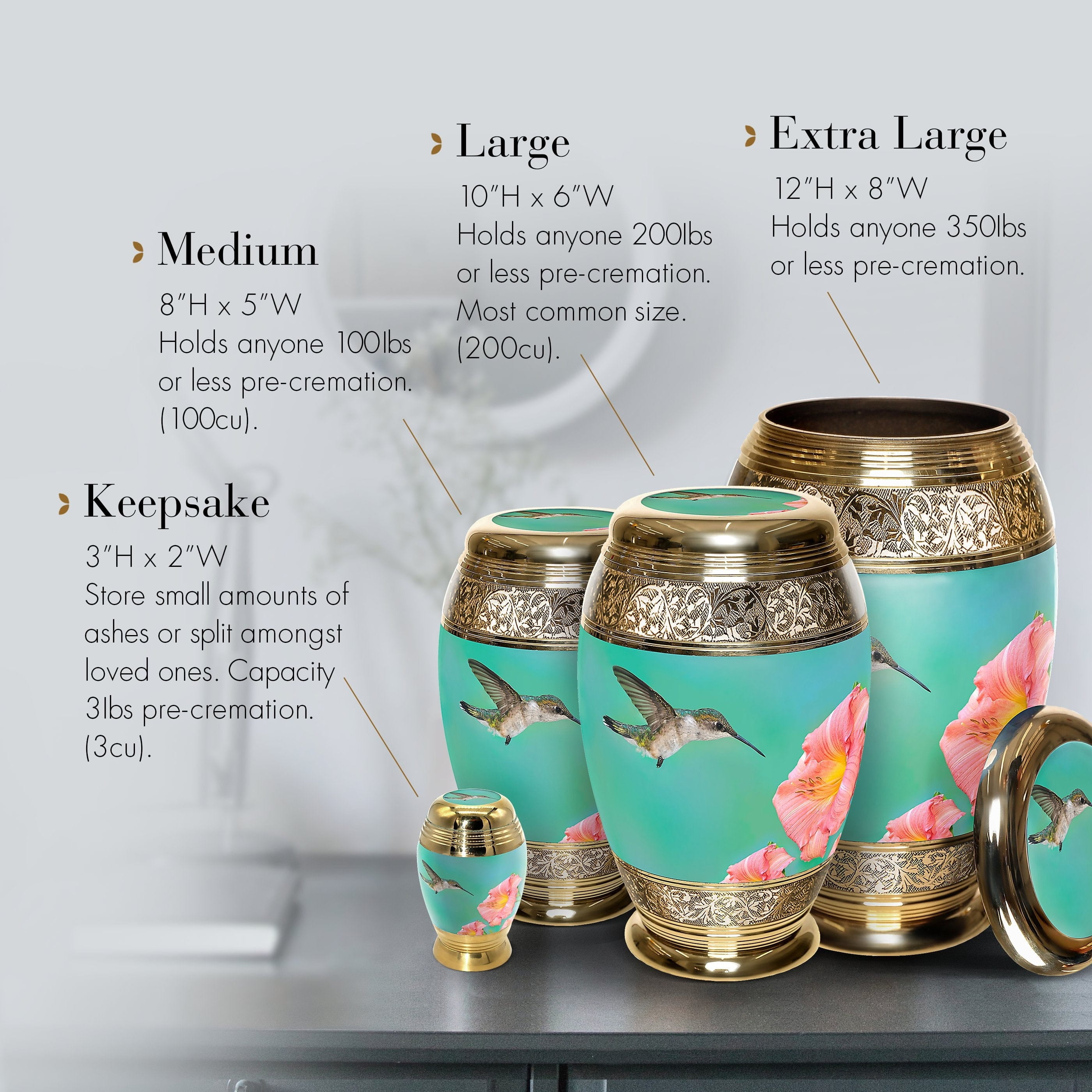 Hummingbird Cremation Urns for Cremation Ashes Large Urn XL or Small Keepsake Urns for Human Ashes & Urns for Human Ashes for Home or Burial Small Urns for Human Ashes Keepsake Set of 4