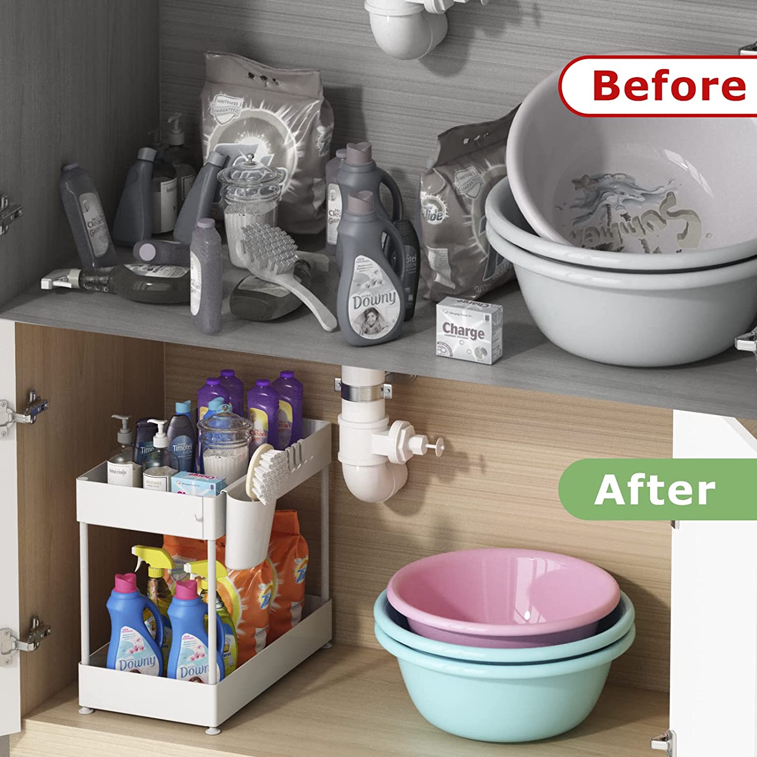 Buy Under Sink Organizer, Under Bathroom Cabinet Storage 2 Tier Under ...