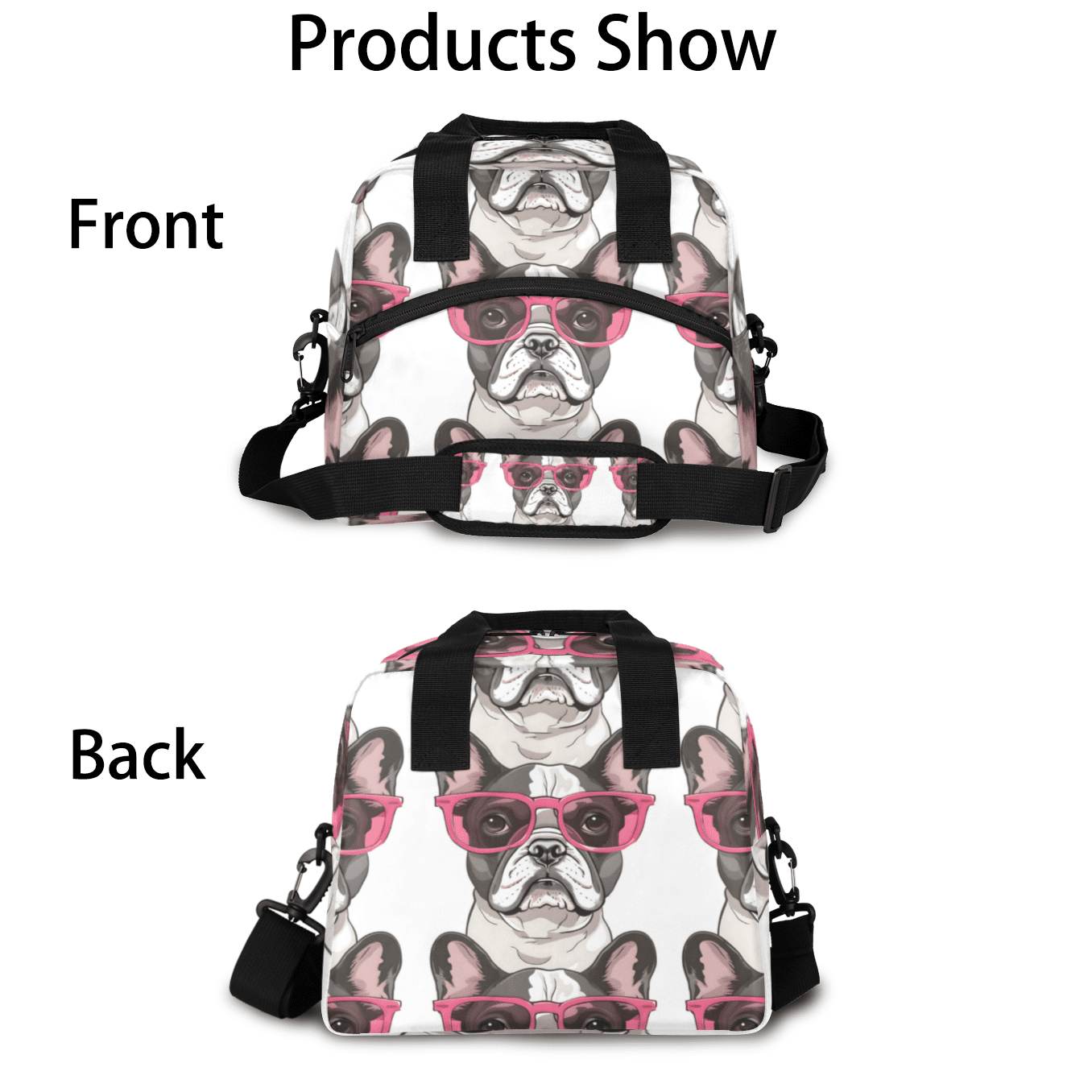 Herdesigns French Bulldogs Dog Insulated Lunch Bag for Women Men Adults Large Reusable Lunch Box Leakproof Portable Cooler Tote Bags with Adjustable Shoulder Strap