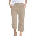 thumbnail image 2 of Summer Clearance Ofreoo Women's Casual Solid Color Elastic Loose Pants Capris With Pocket, 2 of 6