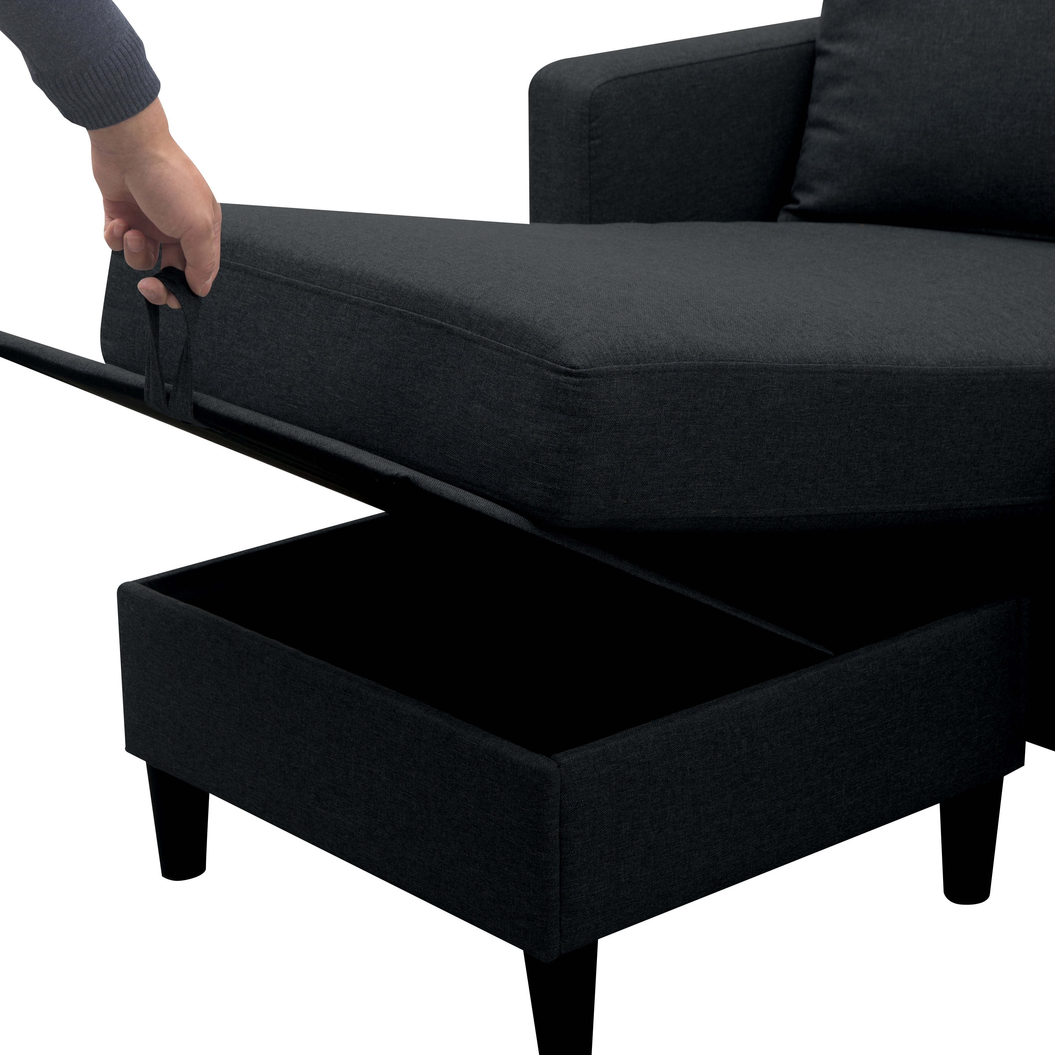 Gewnee 99.2”U-Shaped Modular Sectional Sofa,Movable Storage Ottomans,Removable Washable Cushion Covers,2 Throw Pillows – for Living Room,Bedroom,Office.Black