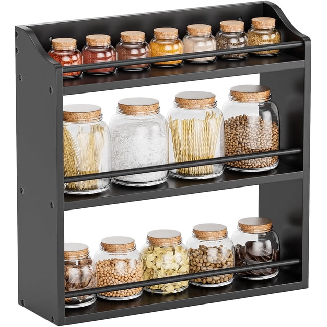 Spice Rack Wall Mounted Spice Organizer for Counter Bamboo Spice Storage Holder for Kitchen Cabinet Pantry (Spice Jars Not Included Natural)