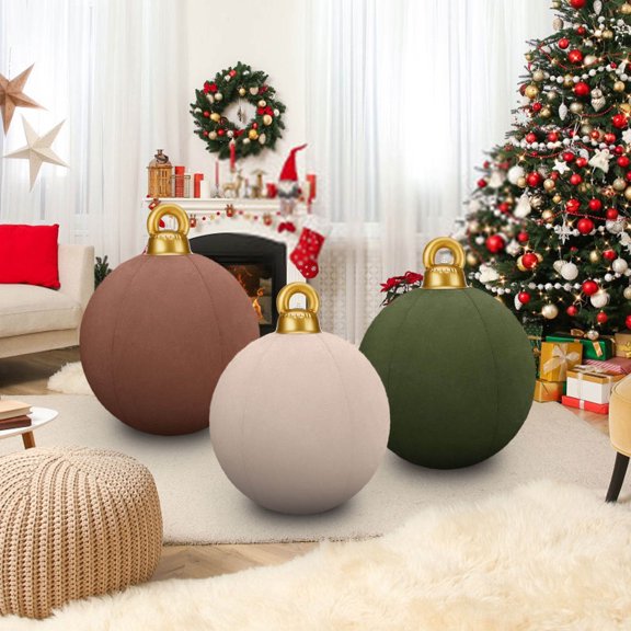 24 In Giant Inflatable Velvet Christmas Balls, Inflatable Flocked Christmas Ball, Large Blow Up Outdoor,24In Velvet Inflatable Christmas Ornaments,Xmas Porch Lawn Yard Holiday