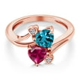 thumbnail image 3 of Gem Stone King 18K Rose Gold Plated Silver London Blue Topaz Red Created Ruby and White Lab Grown Diamond Ring for Women (1.94 Cttw, Heart Shape 6MM, Gemstone November Birthstone, Size 9), 3 of 6