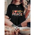 thumbnail image 1 of Women's "LOVE & PEACE" Colorful Graphic Tee - Casual Round Neck Short Sleeve, Comfortable Polyester-Spandex Blend, Machine Washable Summer Top, 1 of 6