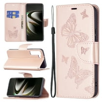 TECH CIRCLE Galaxy S23 Case,Embossed Butterfly PU Leather Credit Card Holder Slots Full Body Protection Kickstand Flip Folio Shockproof TPU Phone Cover for Samsung Galaxy S23 6.1" 2023,Pink