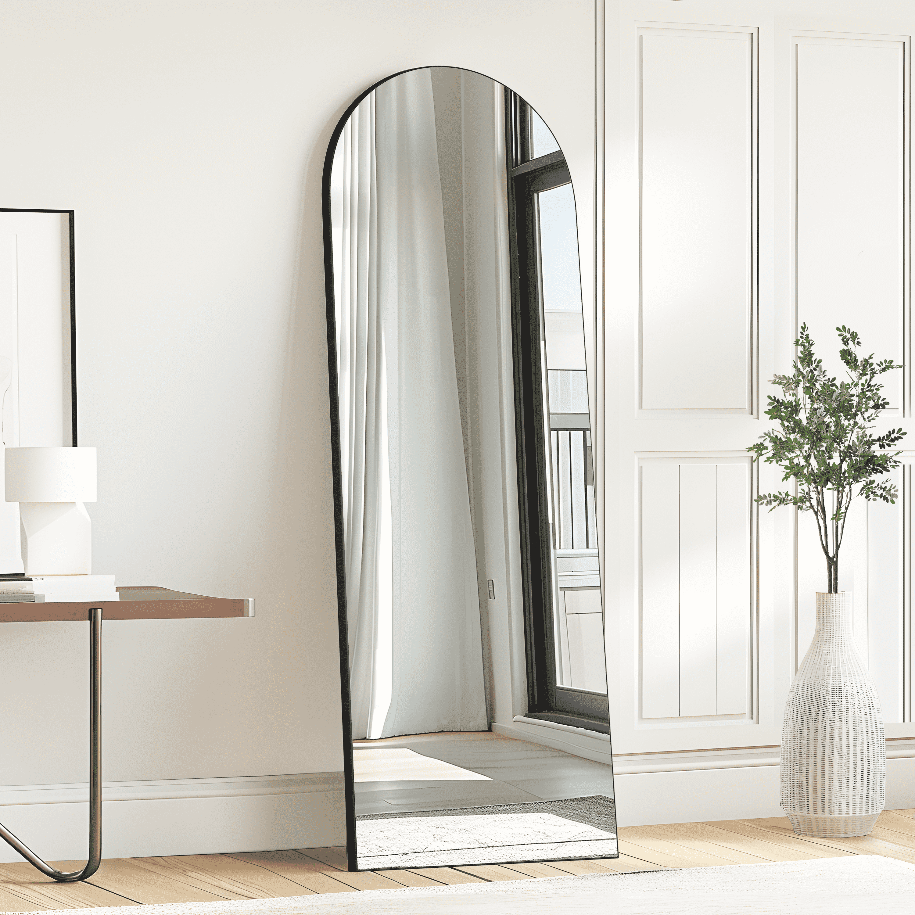 MAYEERTY 67"x 23" Solid Wood Arch Wall Mirror Full Length Mirror for Bedroom Living room