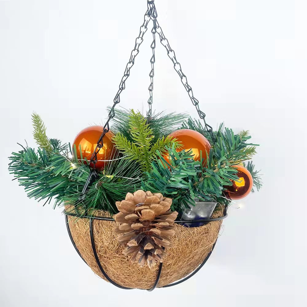 Red Berries For Christmas 20" Frosted Berry Hanging Basket with Cones 