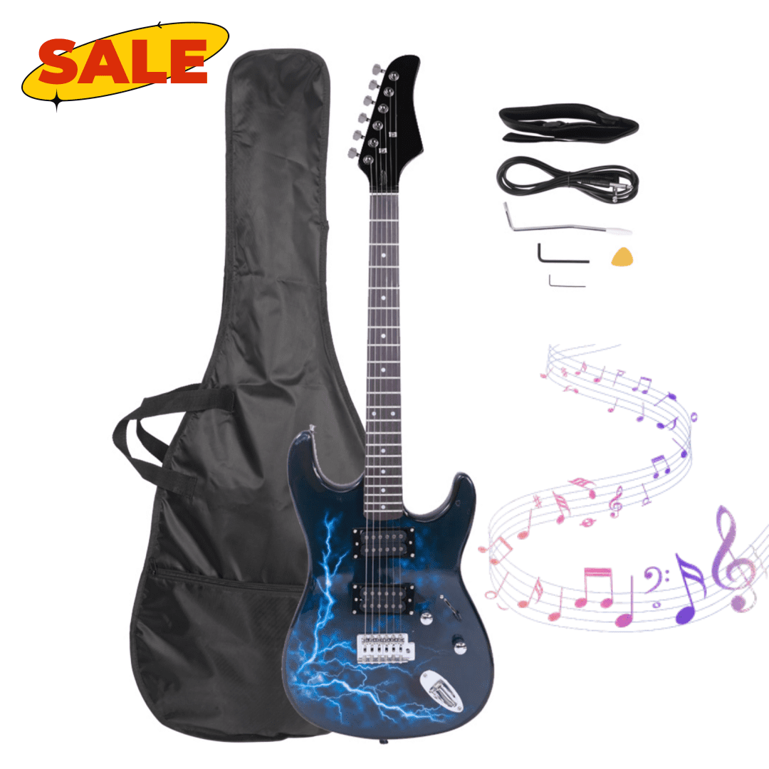 Hassch 39" Electric Guitar Kit with Bag, Strap, Plectrums and Power Cord for Beginners, Dark Blue & Black