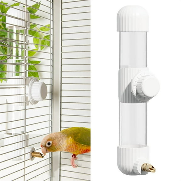 Scheam White No Mess Bird Water Dispenser,Automatic Water Feeder for Cage,Clear Plastic Parrot Water Drinker with Spring Valve,for Budgie Finch Lovebirds Canary Cockatiel (7.4 fl oz)