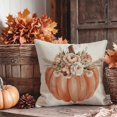 thumbnail image 5 of Orange Pumpkin Fall Throw Pillow Covers 18x18 Inch Set of 2 Boho Floral Pampas Outdoor Farmhouse Cottage Autumn Thanksgiving Decorations Decorative Throw Pillows Cases for Living Room Decor, 5 of 6