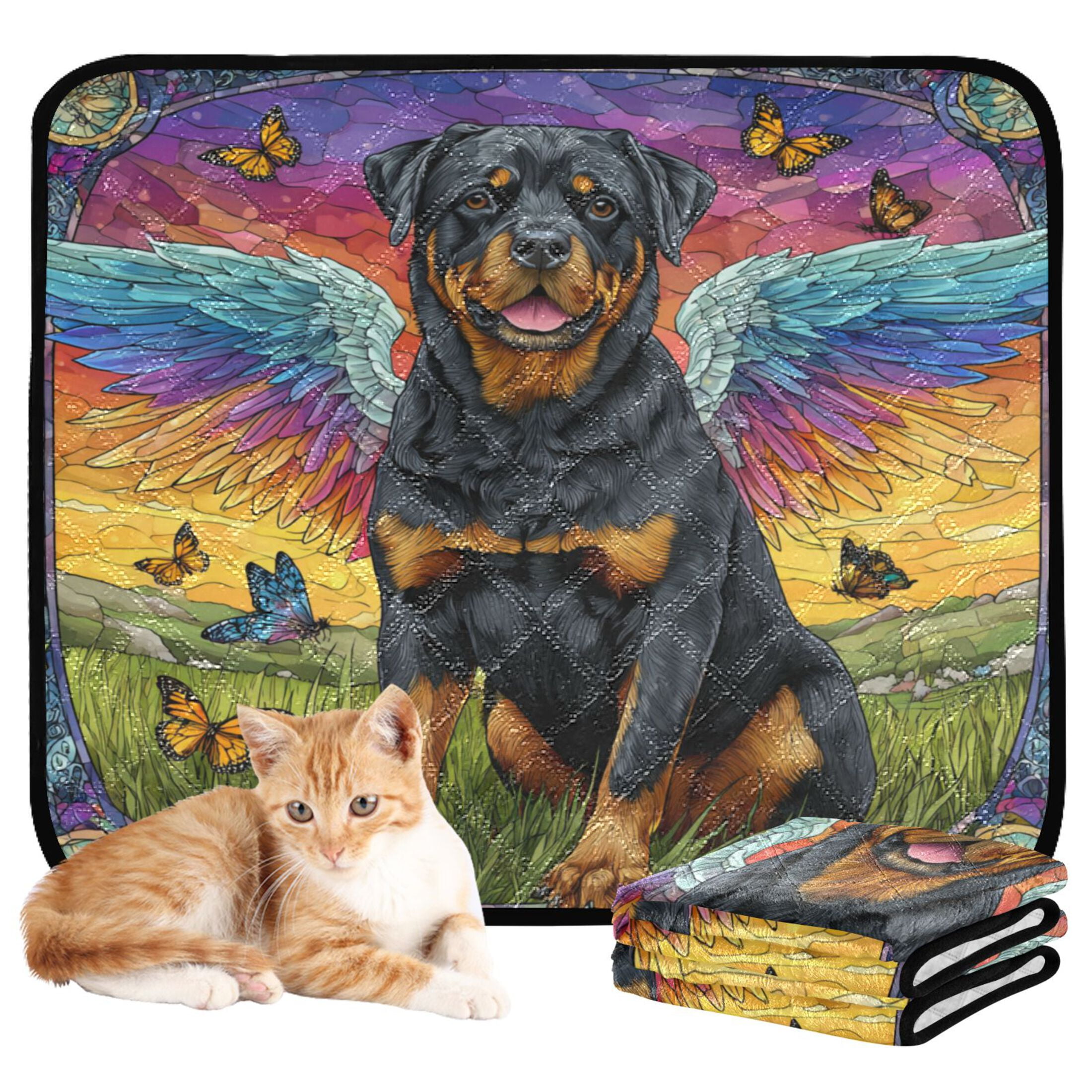Qxltty Cartoon Rottweiler Cat litter Pads Pet Set of 2 Diaper Mats Center Anti-leakage Layer Absorbent Soft and Comfortable