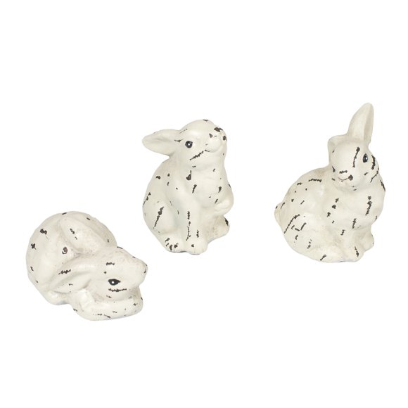 The Country House Collection Lil Lapins Blancs Vieillis 2 x 3 Figurines en Pierre de Résine Ensemble de 3