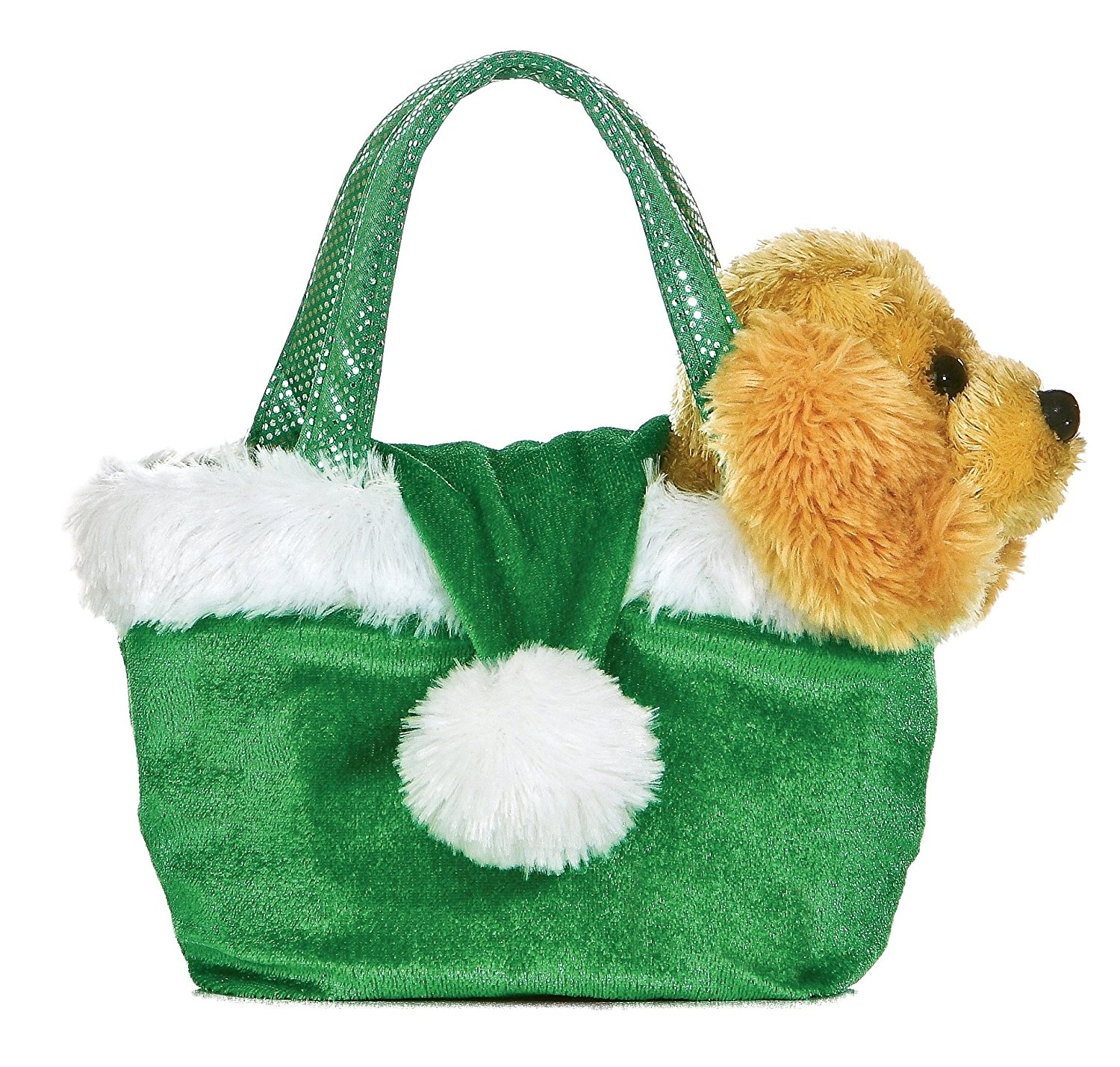 Plush Holiday Dog Santa Green Hat Fancy Pal Pet Carrier., Golden