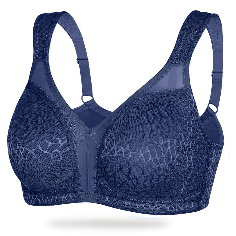 Exclare Women's Full Coverage Plus Size Comfort Double Support Unpadded  Wirefree Minimizer Bra(Blue,44C)
