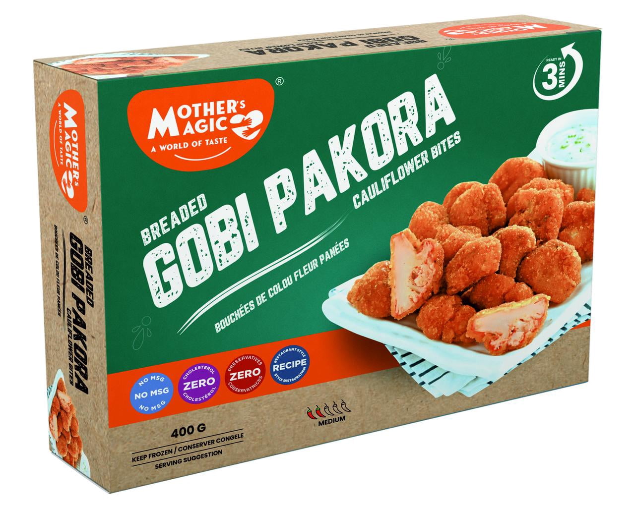 Mothers Magic Breaded Gobi Pakora 400g (Cauliflower bites), Breaded Cauliflower Bites 400G Frozen Ready-to-Cook