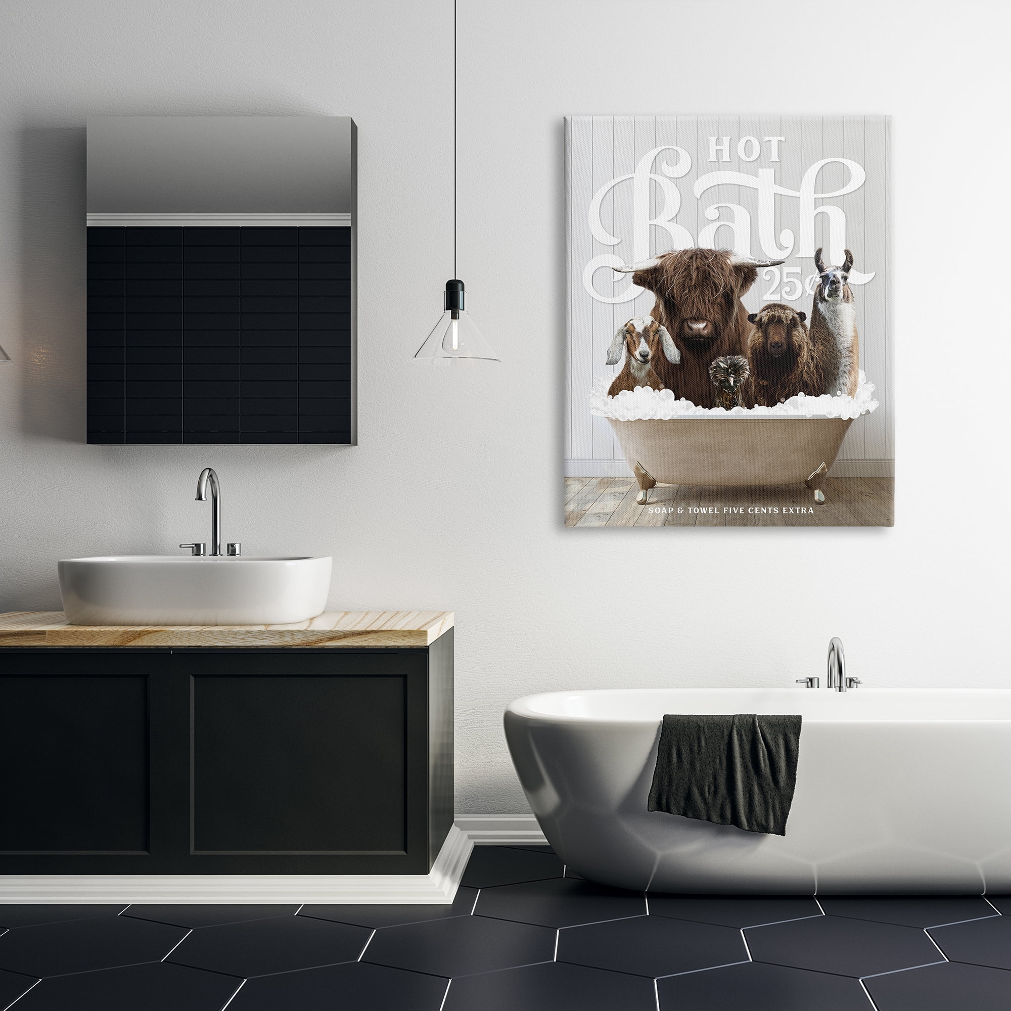 Stupell Industries Farm Animals in Bath Animals & Insects Painting Gallery Wrapped Canvas Print Wall Art, 36 x 48