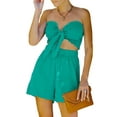 thumbnail image 4 of Franhais Women's Two-Piece Suit, Solid Color Sleeveless Off Shoulder Pleated Crop Tops + Elastic Waist Shorts, 4 of 9